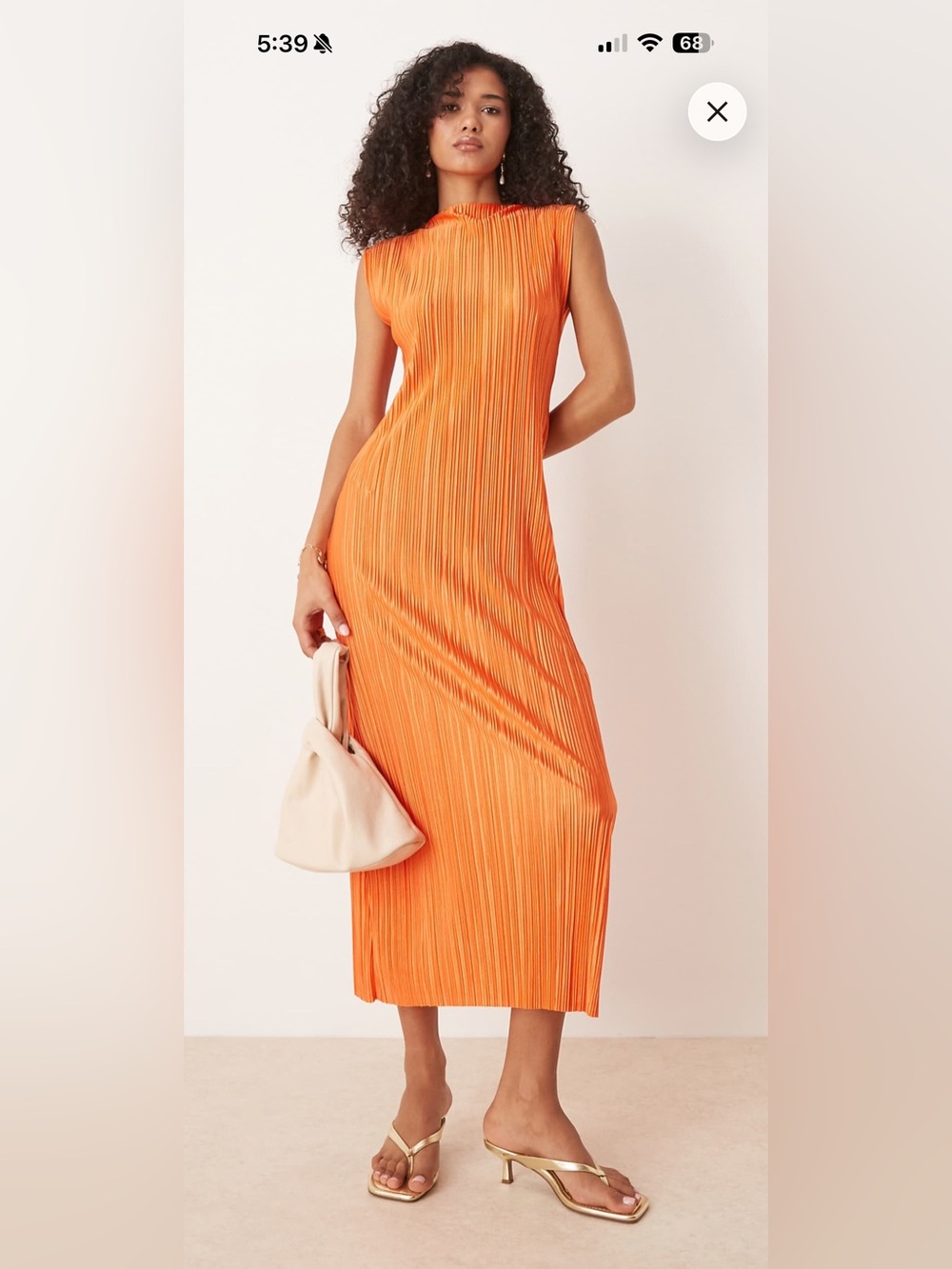 ASOS Bright Orange Pleated Midi Dress